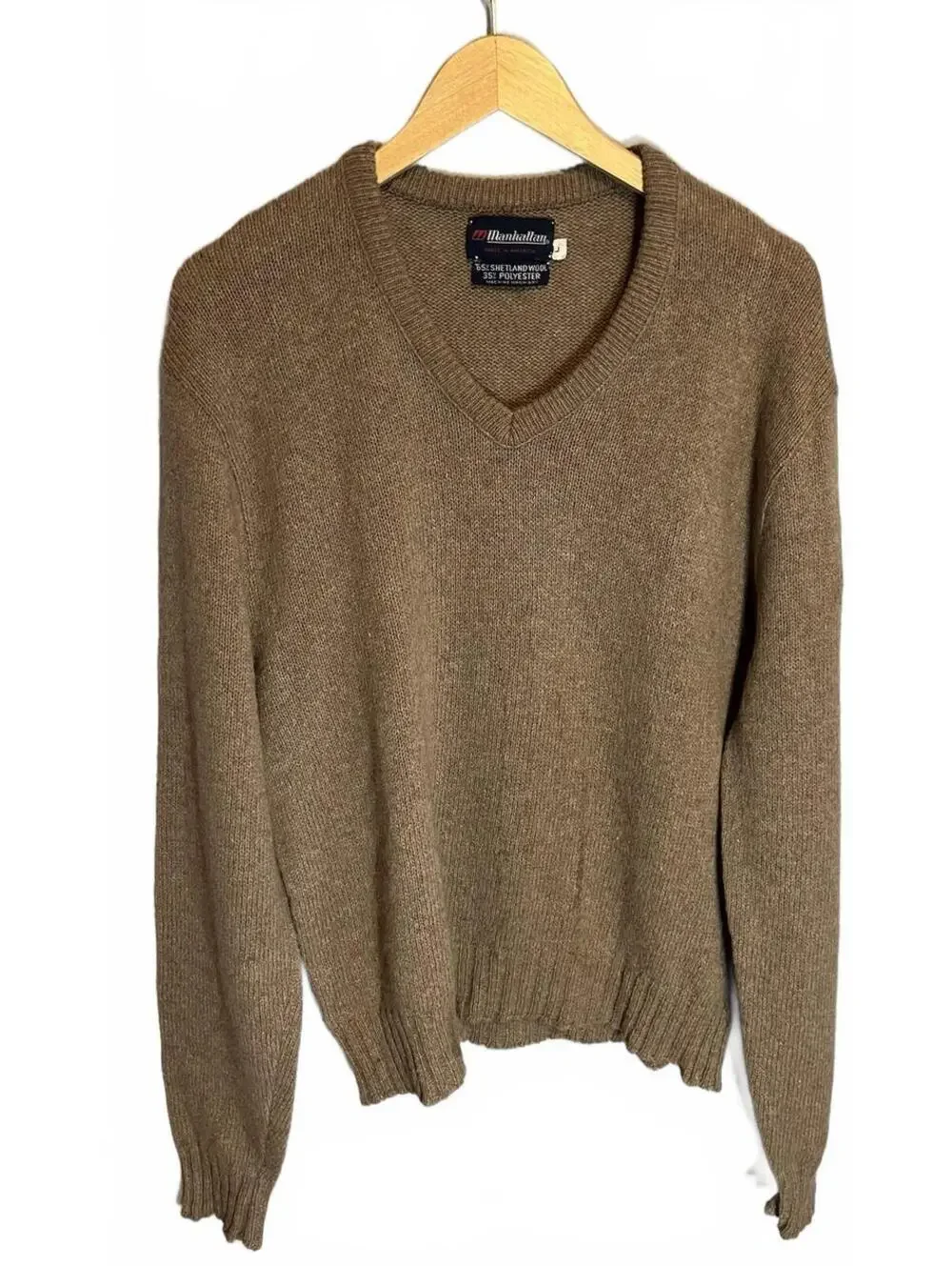 VTG 80’s Manhattan V-neck Brown Sweater Mens Size L USA Grunge Minimalist USA